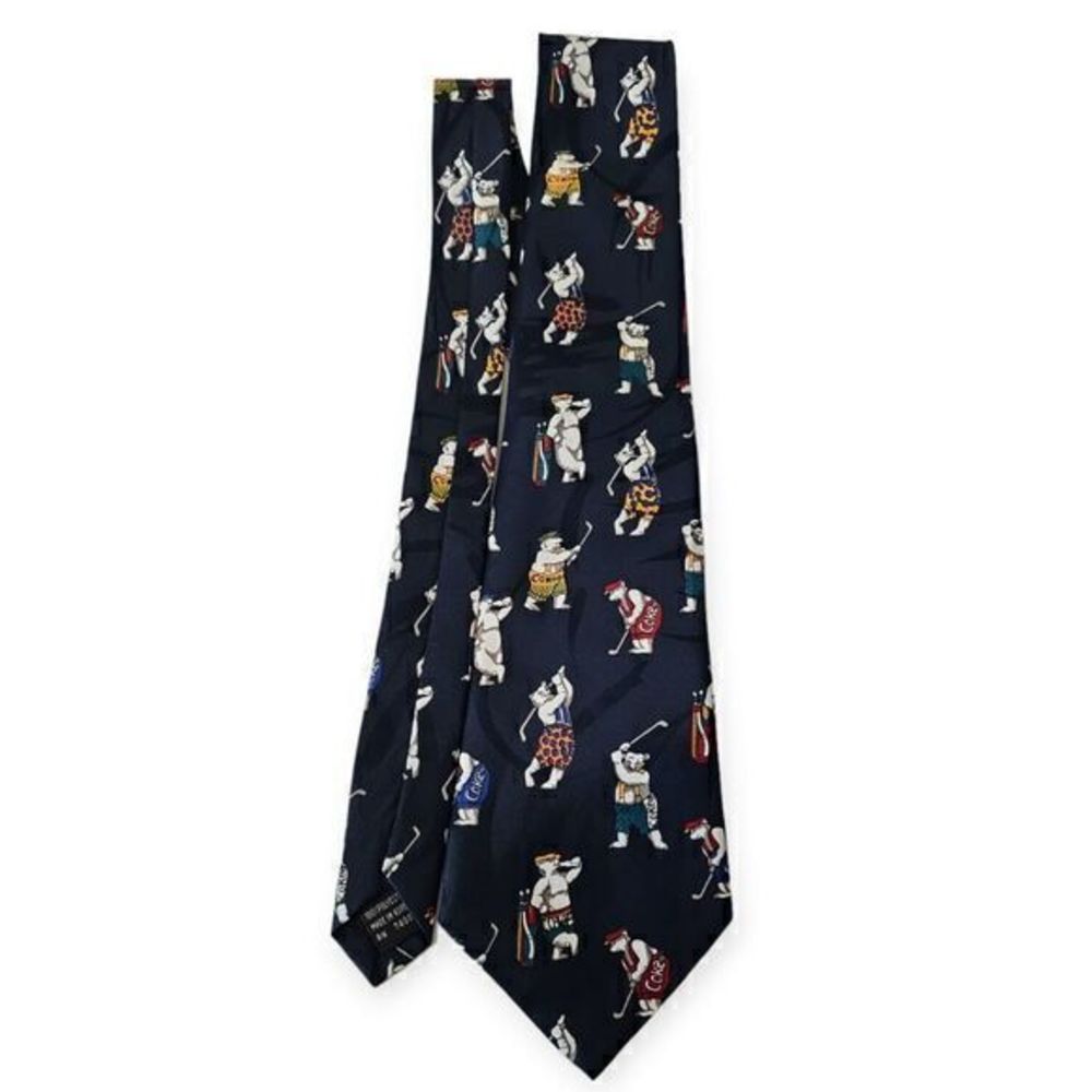 COCA COLA Tie Blue Neck Tie Mens‎ Golf Polar Bear Theme
